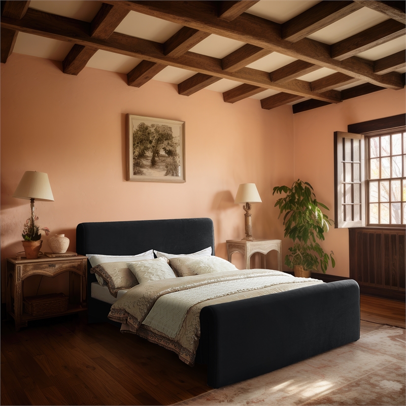 Pemberly Row Modern / Contemporary Fabric Black Velvet Full Bed