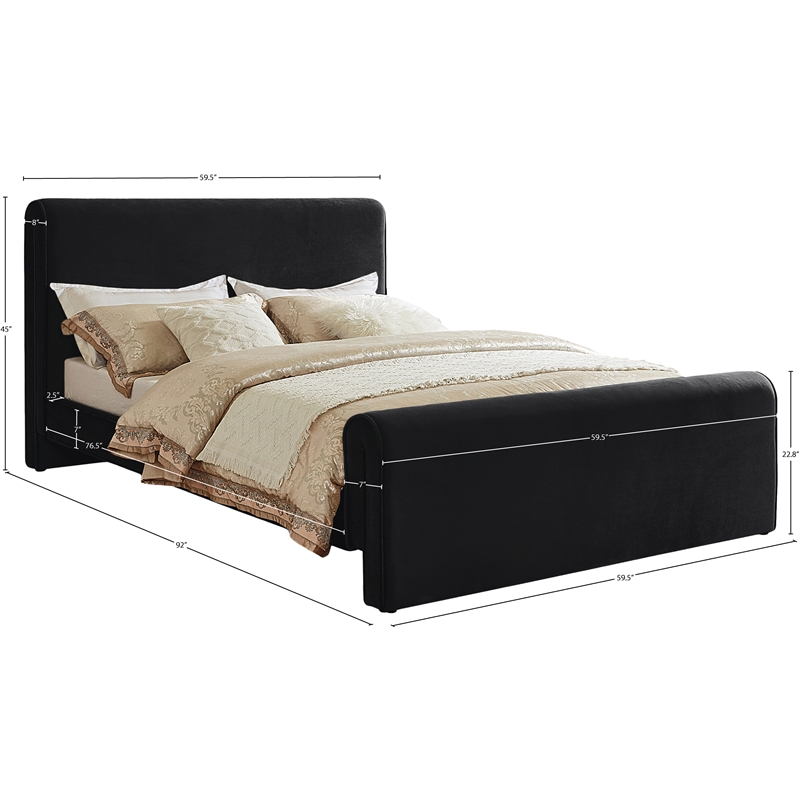 Pemberly Row Modern / Contemporary Fabric Black Velvet Full Bed