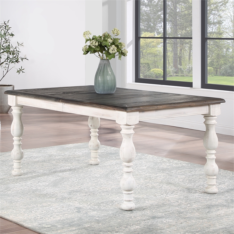 Pemberly Row Contemporary Weathered White 84 in. Wood Dining Table