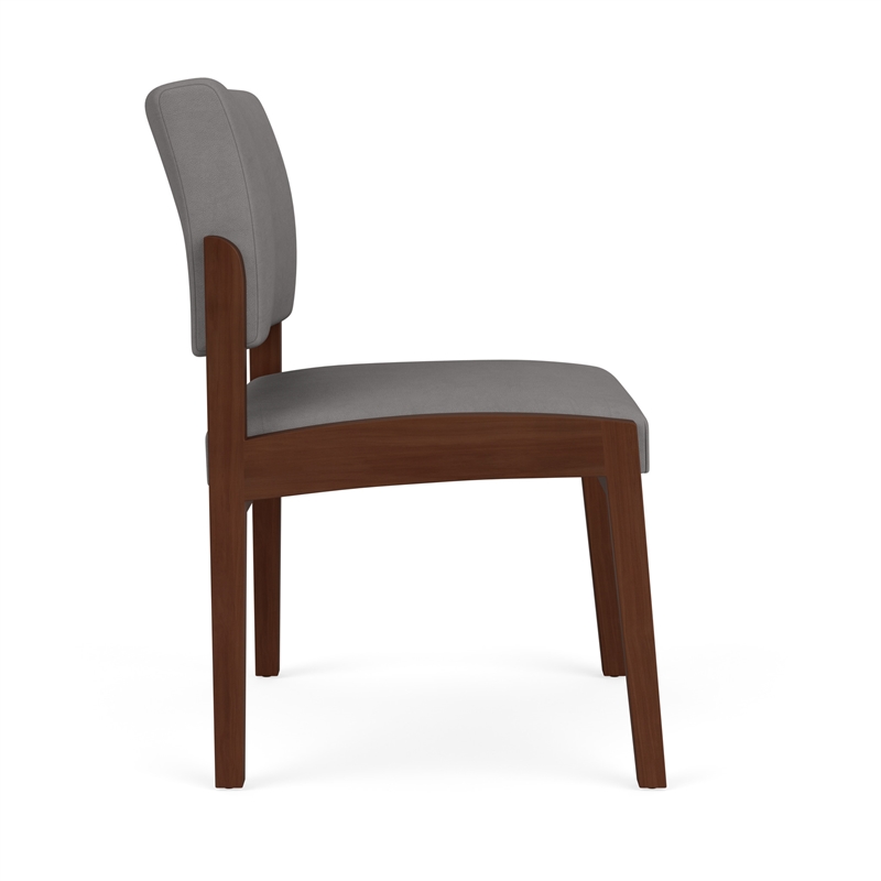 Pemberly Row Reception Waiting Armless Guest Chair / Walnut Wood / Light Gray