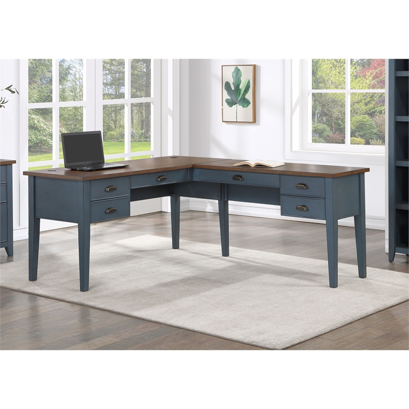 Pemberley Row Wood Blue Desk Rectangular Storage Drawer 48