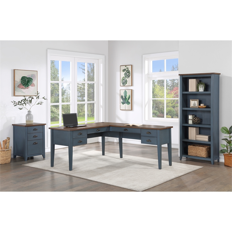 Pemberley Row Wood Blue Desk Rectangular Storage Drawer 48