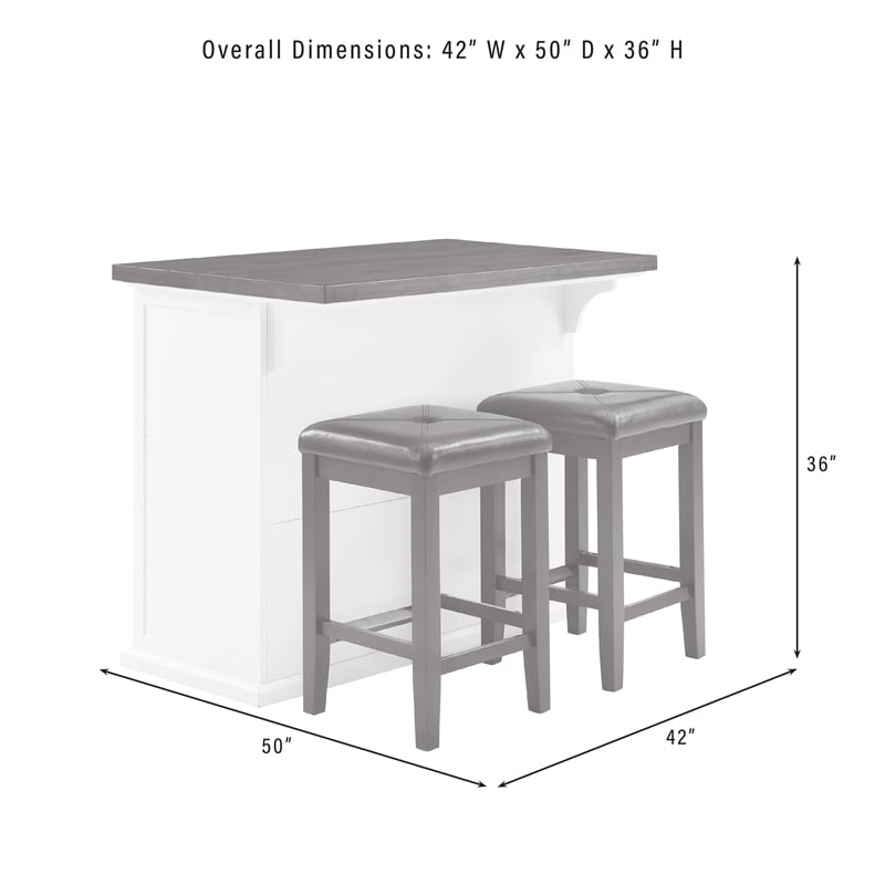 Pemberly Row 3-Piece Wood Kitchen Island w/ Square Stools in White