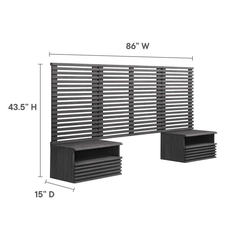 Pemberly Row Modern Wood Twin Headboard and Nightstands in Charcoal