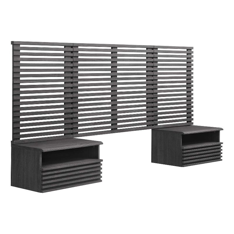 Pemberly Row Modern Wood Twin Headboard and Nightstands in Charcoal