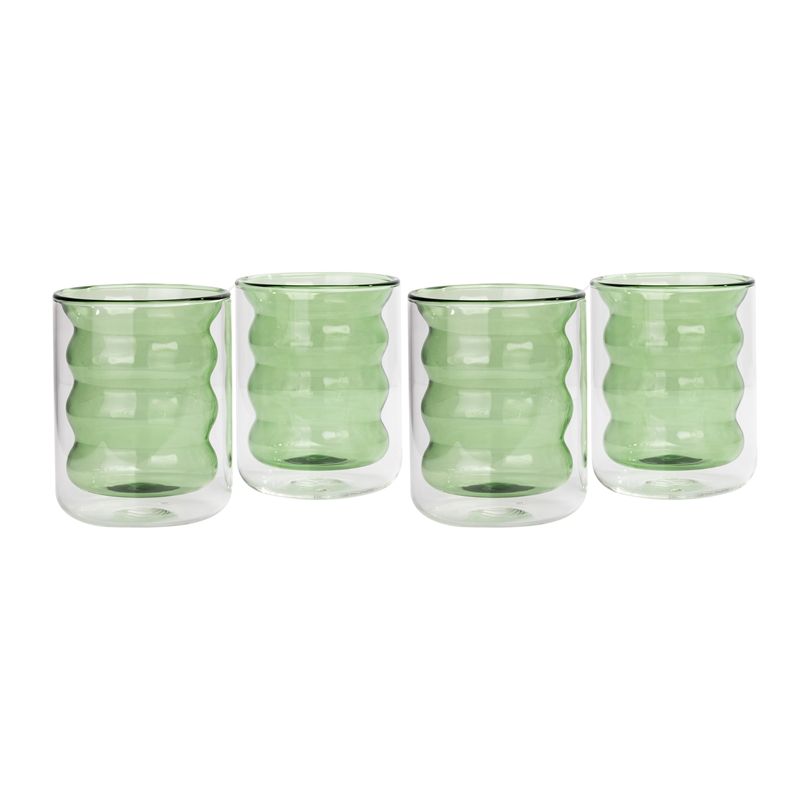 Pemberly Row Waves Transitional Glass Water Glasses in Green (Set of 4)