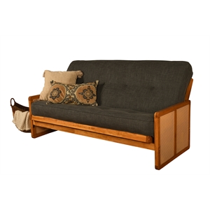 Pemberly Row Full-size Wood Futon Set in Honey w/ Charcoal Mattress