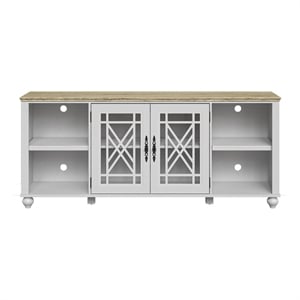 Pemberly Row Vintage Grayish White TV Stand w/ Carved Doors for TVs Up to 80&quot