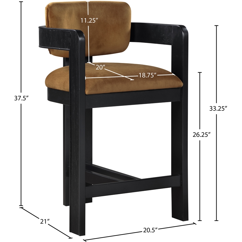 Pemberley Row Velvet Saddle Counter Height Stool Rectangular Fluted 20.5
