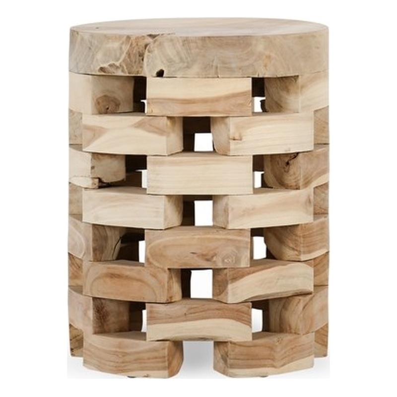 Pemberly Row Contemporary Natural Teak Wood Round Accent Table