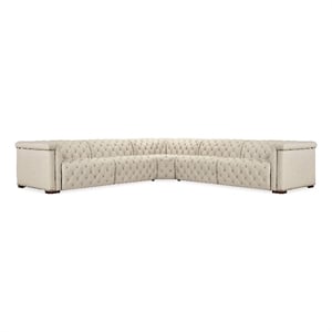 Pemberly Row Beige Fabric 5 Seat Sectional with 3 PWR Recliners & PWR Headrests