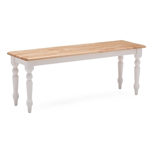 Pemberly Row Contemporary Wood Dining Bench in Cream and Natural