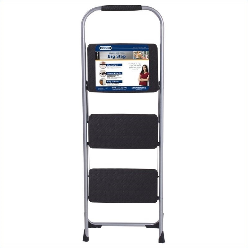 Pemberly Row Modern / Contemporary Metal Folding Step Stool in Black
