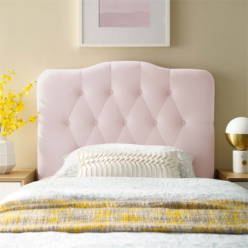 Pemberly Row Twin Diamond Tufted Performance Velvet Headboard in Pink
