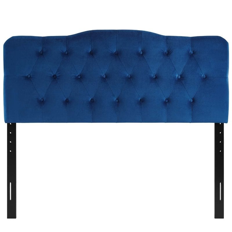 Pemberly Row Queen Diamond Tufted Performance Velvet Headboard in Navy