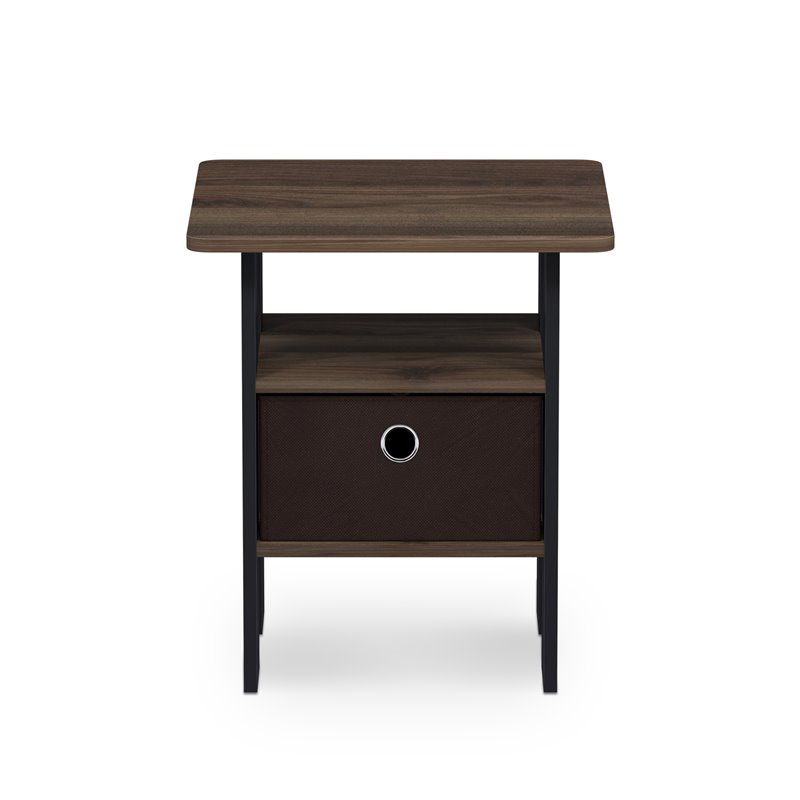 Pemberly Row Wood End Table with Bin Drawer in Columbia Walnut/Dark Brown