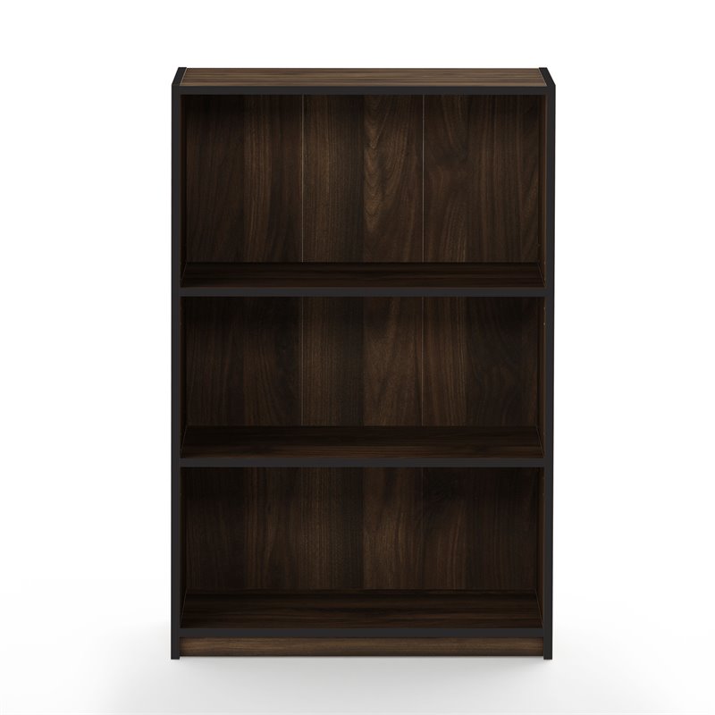 Pemberly Row Wood 3-Tier Adjustable Shelf Bookcase in Columbia Walnut