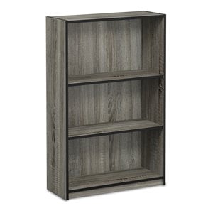 Pemberly Row Wood 3-Tier Adjustable Shelf Bookcase in French Oak Gray