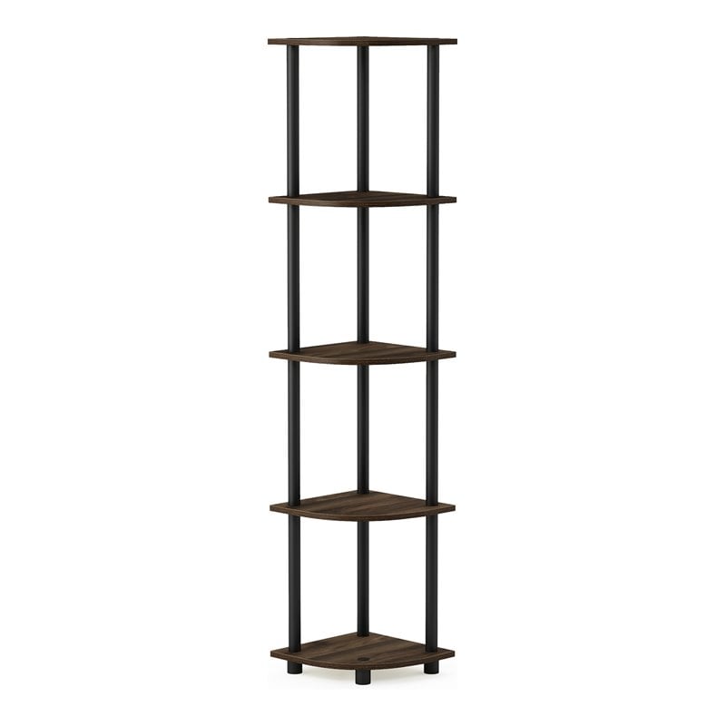 Pemberly Row Turn-N-Tube Wood 5 Tier Corner Display Rack in Walnut/Black