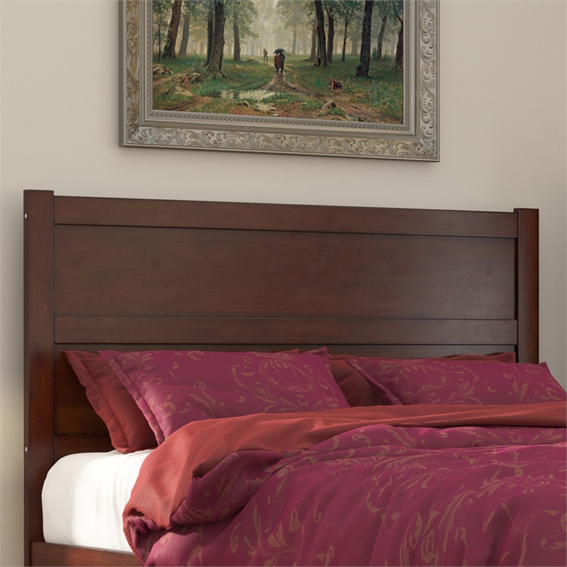 Pemberly Row Contemporary Mid-Century Panel Wood Headboard Queen Walnut