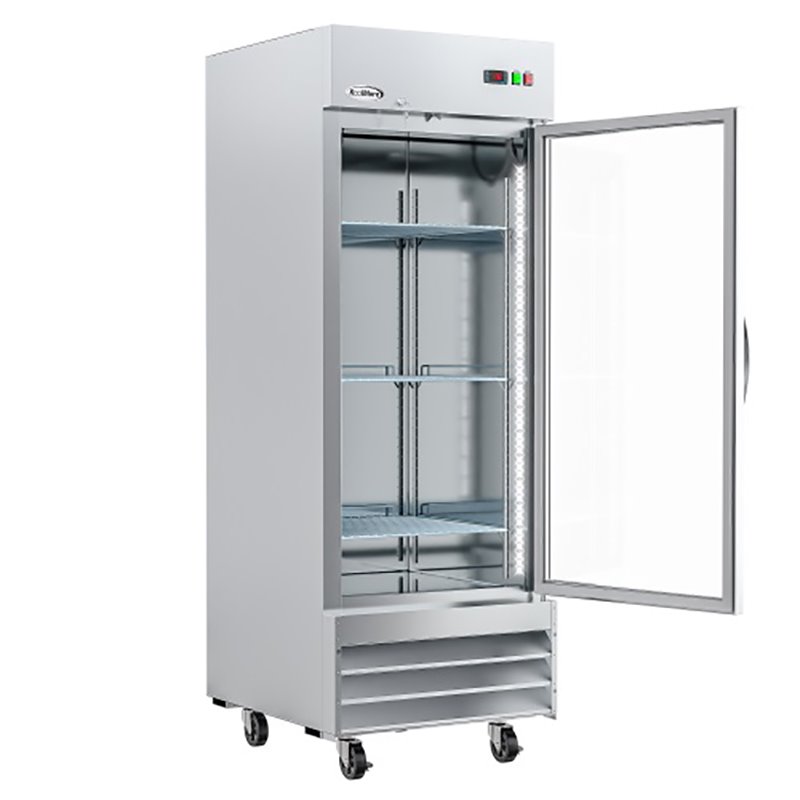 Pemberly Row Stainless Steel Upright Freezer with 3 Storage Shelves in Silver