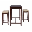 Pemberly Row Wood 3 Piece Counter Dining Set Beige Faux Leather Seats in Brown