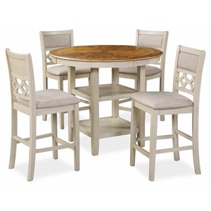Pemberly Row Contemporary 5-Piece Solid Wood Counter Set in Brown