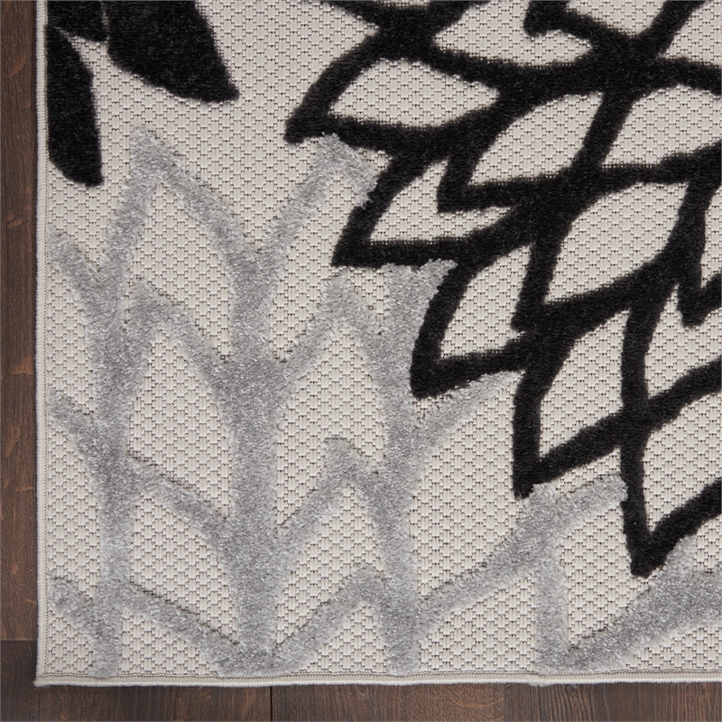Pemberly Row 8' Runner Black White Fabric Tropical Area Rug (8' Runner)
