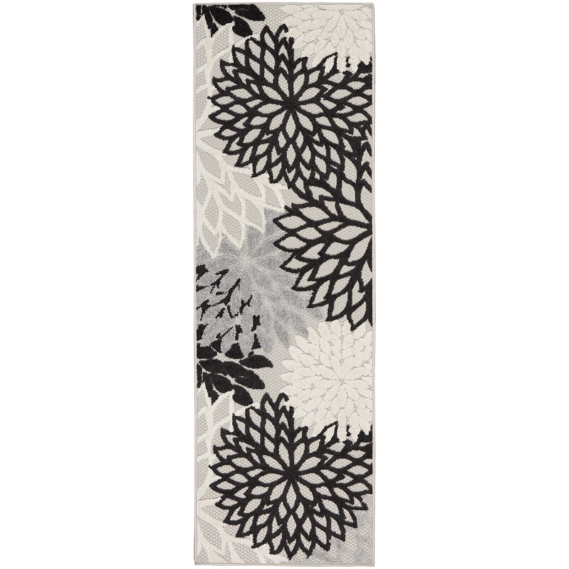Pemberly Row 8' Runner Black White Fabric Tropical Area Rug (8' Runner)