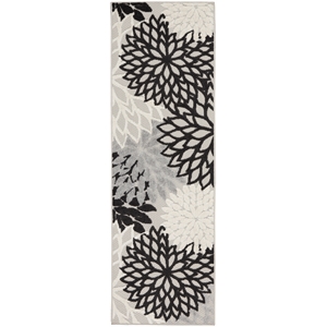 Pemberly Row 8' Runner Black White Fabric Tropical Area Rug (8' Runner)