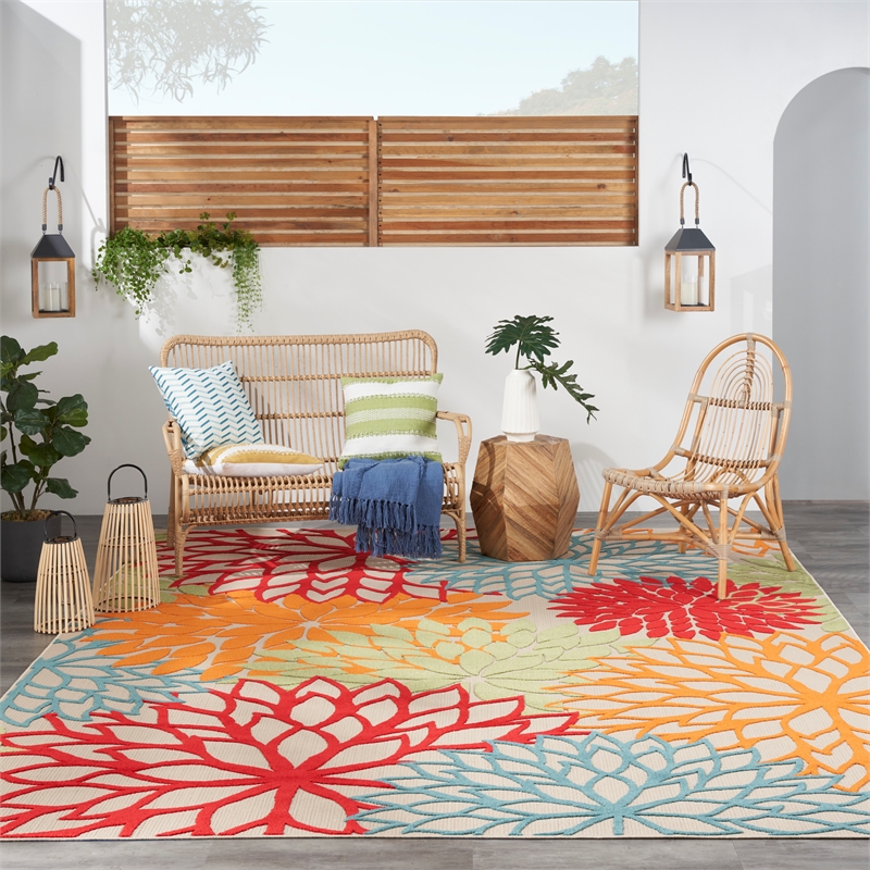 Pemberly Row 12' x 15' Green Fabric Tropical Area Rug (12' x 15')