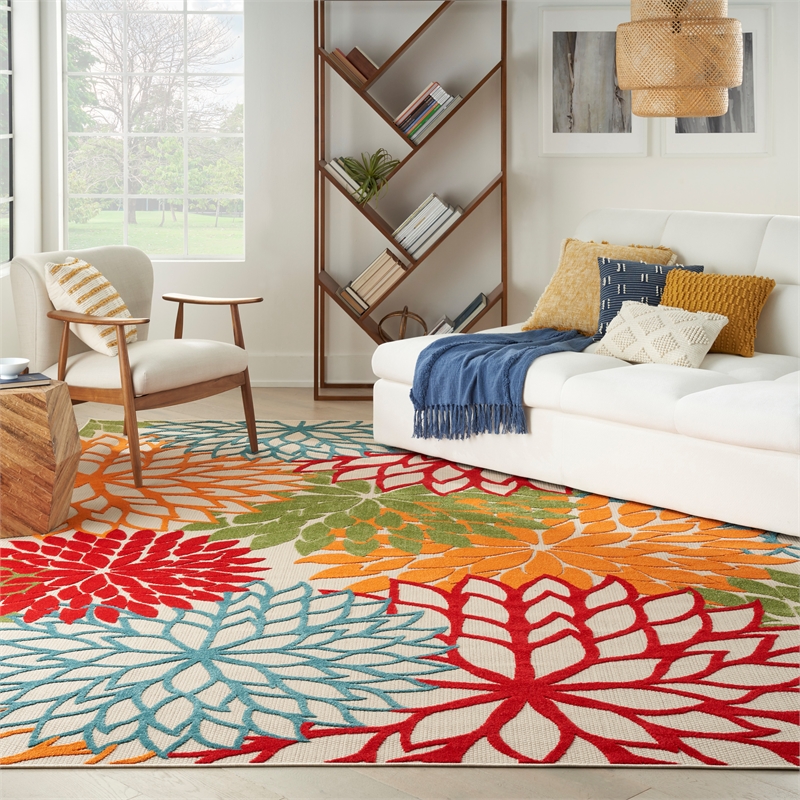 Pemberly Row 12' x 15' Green Fabric Tropical Area Rug (12' x 15')