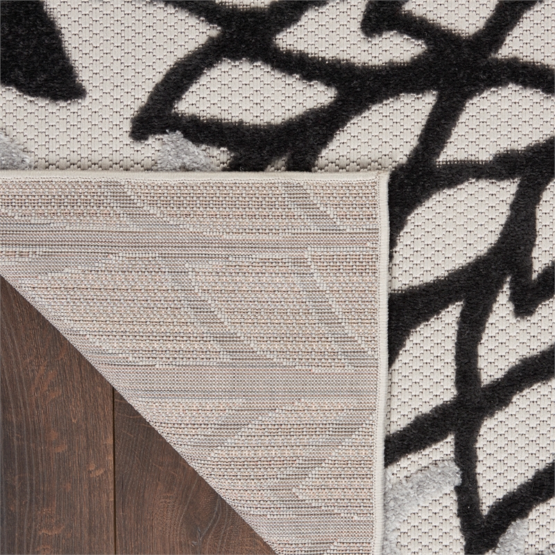 Pemberly Row 6' Runner Black White Fabric Tropical Area Rug (6' Runner)