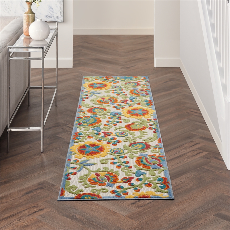 Pemberly Row 6' Runner Ivory Multicolor Fabric Farmhouse Area Rug (6' Runner)