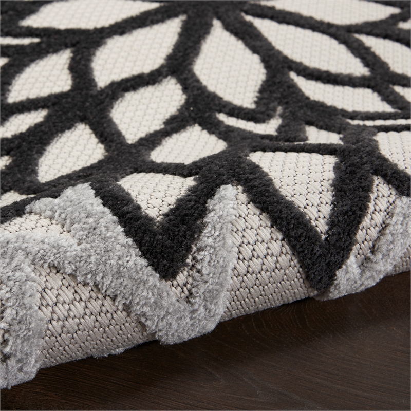 Pemberly Row 10' Runner Black White Fabric Tropical Area Rug (10' Runner)
