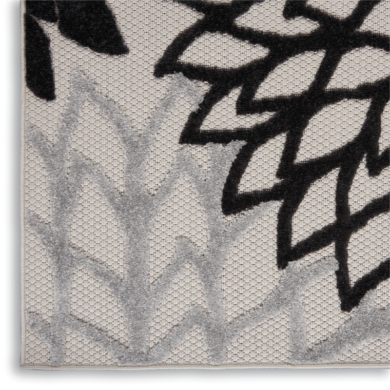 Pemberly Row 10' Runner Black White Fabric Tropical Area Rug (10' Runner)