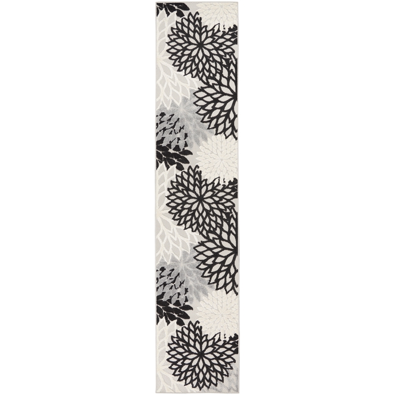 Pemberly Row 10' Runner Black White Fabric Tropical Area Rug (10' Runner)