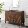 Pemberly Row Modern Wood Single Sink Bathroom Vanity in Walnut/Black