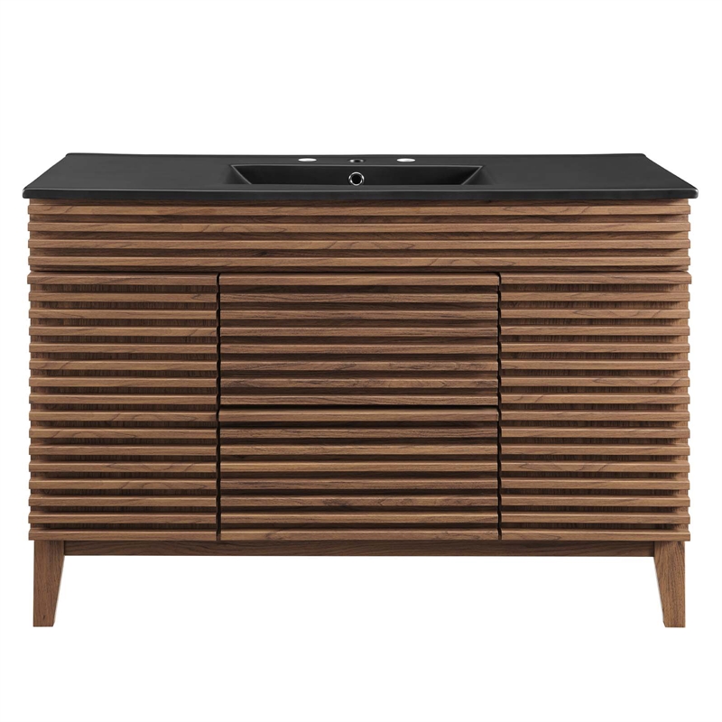 Pemberly Row Modern Wood Single Sink Bathroom Vanity in Walnut/Black