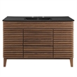 Pemberly Row Modern Wood Single Sink Bathroom Vanity in Walnut/Black