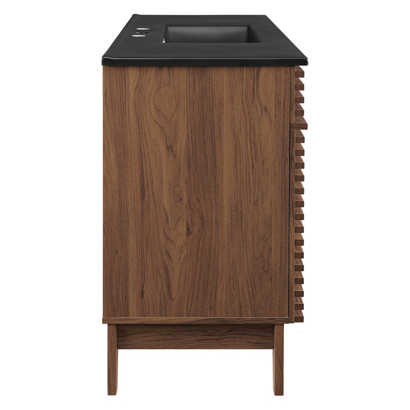Pemberly Row Modern Wood Single Sink Bathroom Vanity in Walnut/Black