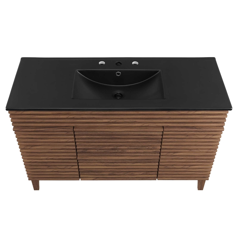 Pemberly Row Modern Wood Single Sink Bathroom Vanity in Walnut/Black