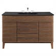 Pemberly Row Modern Wood Single Sink Bathroom Vanity in Walnut/Black