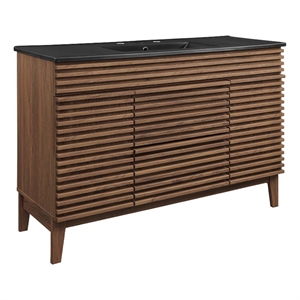 Pemberly Row Modern Wood Single Sink Bathroom Vanity in Walnut/Black