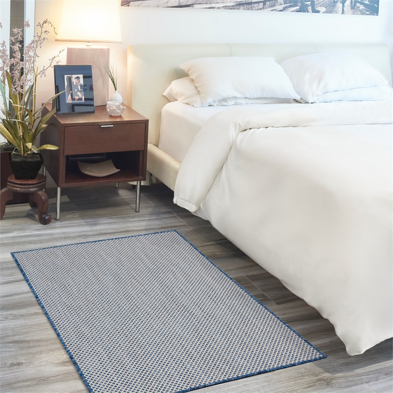 Pemberly Row 3' x 5' Ivory Blue Fabric Modern Area Rug (3' x 5')