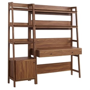 Pemberly Row Contemporary 2-Piece Wood Office Desk and Bookshelf-Walnut