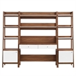 Pemberly Row 3-Piece Wood Office Desk and Bookshelf-Walnut/White