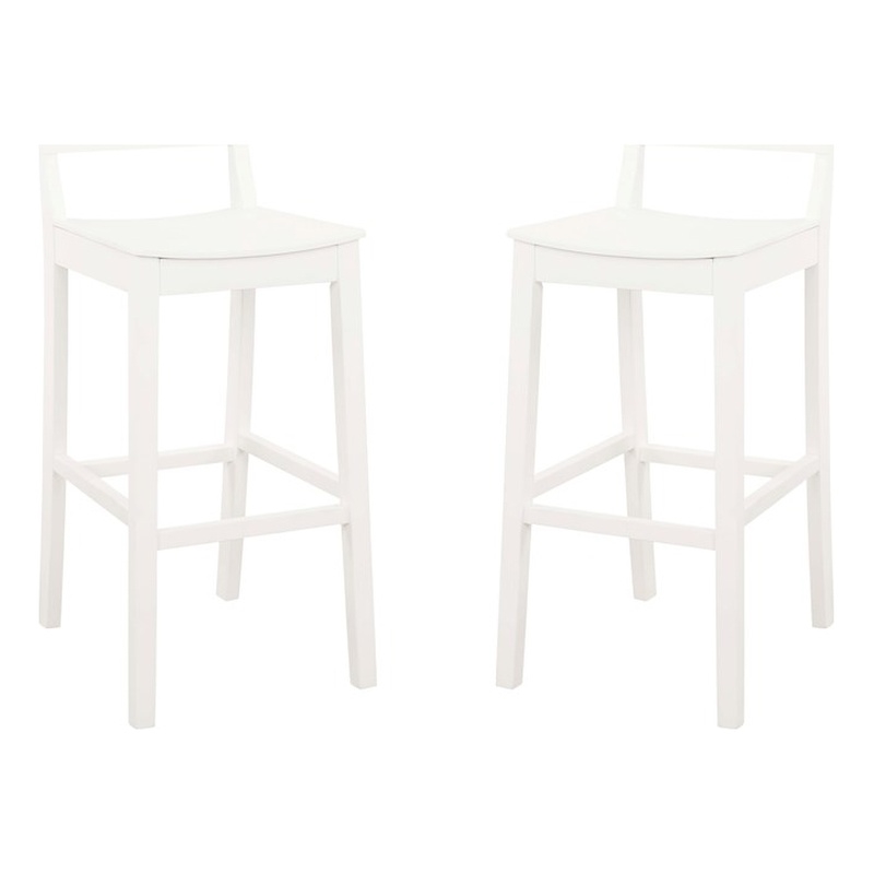 Pemberly Row Saddle Seat Bar Stools Set of Two in White Solid Rubberwood