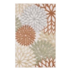 Pemberly Row Washable 32x48&quot Outdoor Polypropylene Ivory/Multi-Color Fabric Rug
