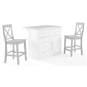 Pemberly Row 3-Piece Wood Kitchen Island w/ X-Back Stools in White